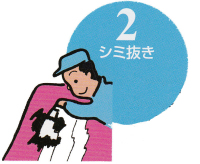 特殊な汚れ。染み等は、特別な溶液で処理。ただし、時間の経過した染み(血液・尿・カビ等)や、生地の状況によって除去することが難しい場合があります。